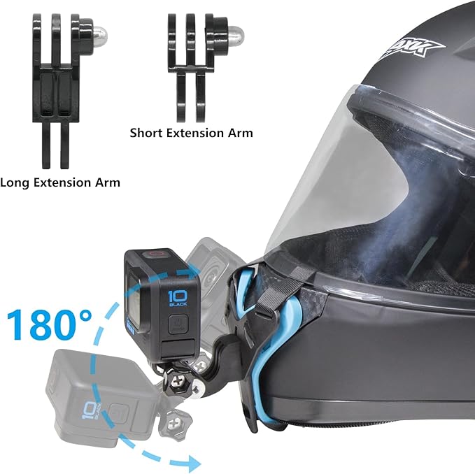 Haoyou Helmet Chin Mount Strap Compatible with Gopro Hero 13 12 11 10 9 8 7 and DJI Osmo Action Camera，Motorcycle Helmet Extension Attachment Mounting Accessories (Blue)