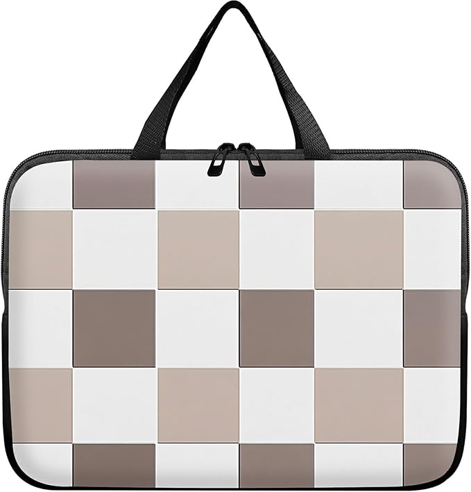 Laptop Sleeve Case Bag 13 inch, Brown Checkered Slim Carrying Case Handbag Travel Laptop Bag for 13 inch MacBook Air M3/M2/Pro M2/ 13" iPad Pro/Air M4/M2 2024