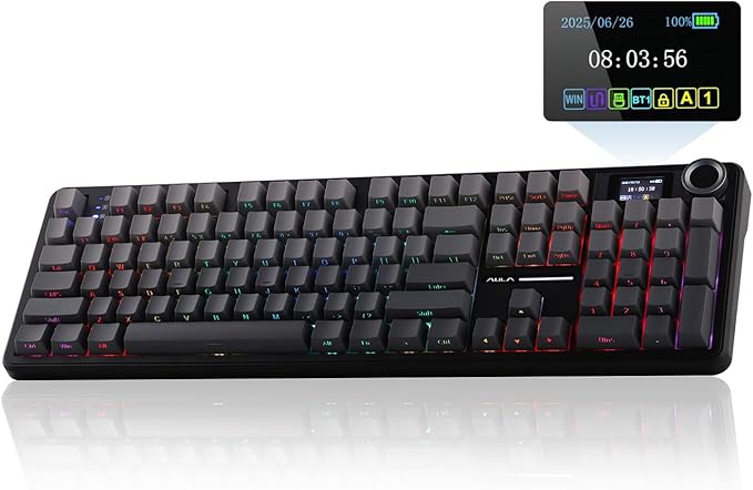 EPOMAKER X Aula F108 PRO Wireless Gaming Keyboard with Screen, 8000mAh Battery, 104 Hot-Swappable and Programmable Keys and Knob, RGB Backlight, for Mac/PC/Android (Black Gradient)