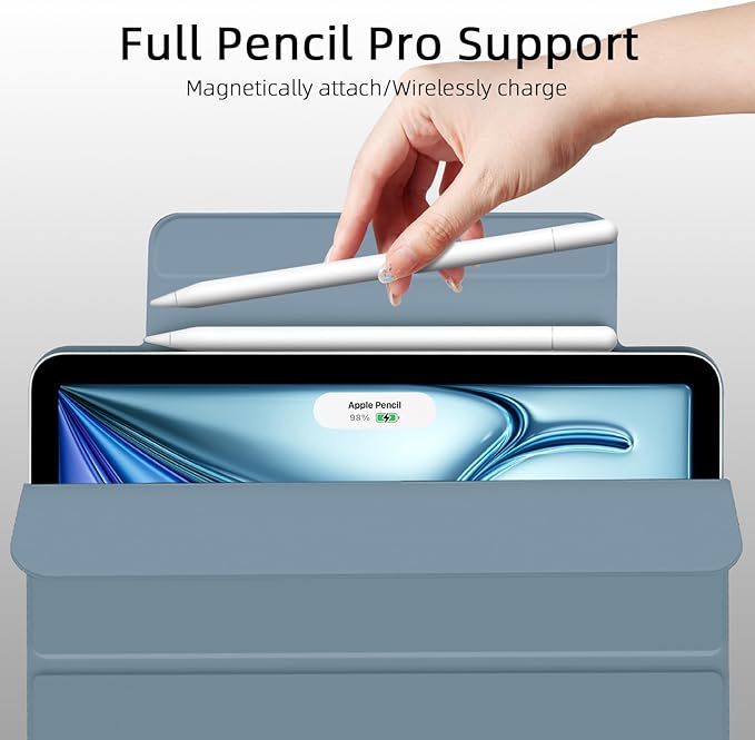 for iPad Air 13 inch M4/M3/M2 Case (2026/2025/2024,Model A3268/A3269/A3271), Auto Sleep/Wake and Magnetic Closure, Trifold Stand Case, PU Leather Cover, Support Apple Pencil Pro, Misty Blue