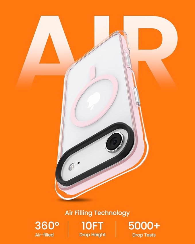 ORNARTO Air Case for iPhone Air Clear | Military-Grade Drop Protection | Camera Control Button | Compatible with MagSafe | Built-in Air Phone Cover - Pink