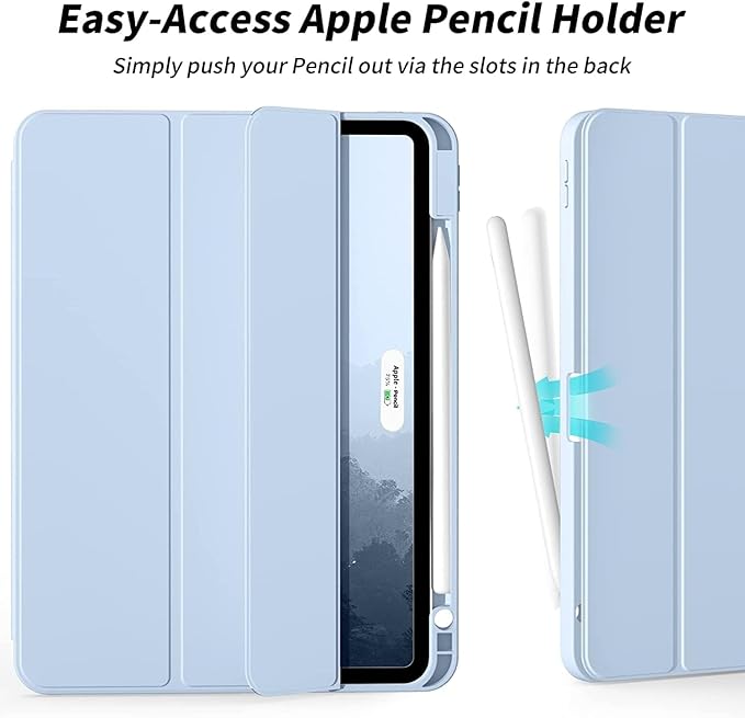 Case for iPad Pro 12.9-inch 2022/2021(6th/5th Gen),iPad Air 13 Inch(M4/M3/M2,2026/2025/2024)with Pencil Holder,2nd Gen Pencil Charging,Auto Sleep/Wake,Flexible TPU Protective Cover(Light Blue)