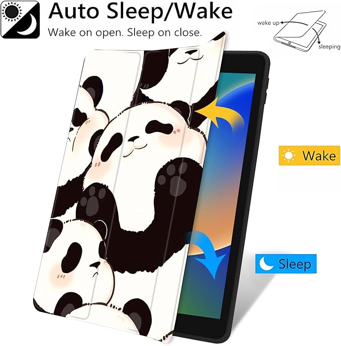 JOYLAND Lovely Pandas Pattern Case for iPad 7th/8th/9th Generation, Clear Transparent Acrylic Hard Back Black Case with Pencil Holder Trifold Stand Tablet Cover for iPad 10.2" 2019/2020/2021