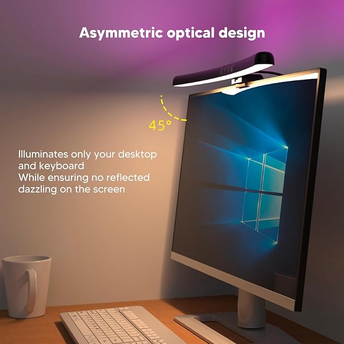 Computer Monitor Lamp with Asymmetric Optical Design Adjustable Touch Dimming RGB Light Curved Monitor lamp bar with Asymmetric Optical Design USB Lamps USB Lamps