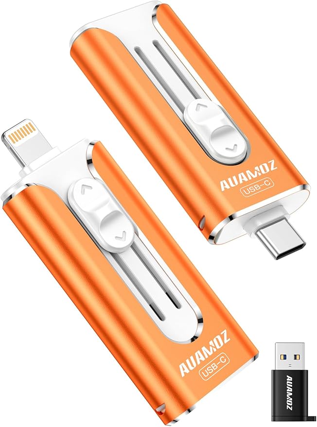 256GB Mini Dual Interface Flash Drive, Portable Memory Stick Compatible with iPhone 17/16/15/14/13/12/11, iPad, Android & PC, Easy to Save Photos, Videos & Files (1 Pack-Cosmic Orange)