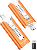 512GB Mini Dual Interface Flash Drive, Portable Memory Stick Compatible with iPhone 17/16/15/14/13/12/11, iPad, Android & PC, Easy to Save Photos, Videos & Files (1 Pack-Cosmic Orange)