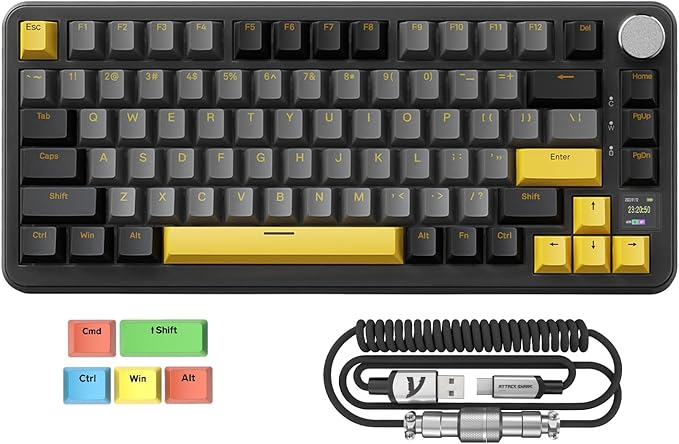 MAGIC-REFINER ATTACK SHARK X85PRO 75% Wireless Mechanical keyboard,TFT Smart Display&Knob,BT/2.4GHz/Wired Custom Gaming Keyboard,Gasket,Hot-Swap,RGB,with Pro Cable&5 Color PBT Keycaps,for PC/MAC,Black