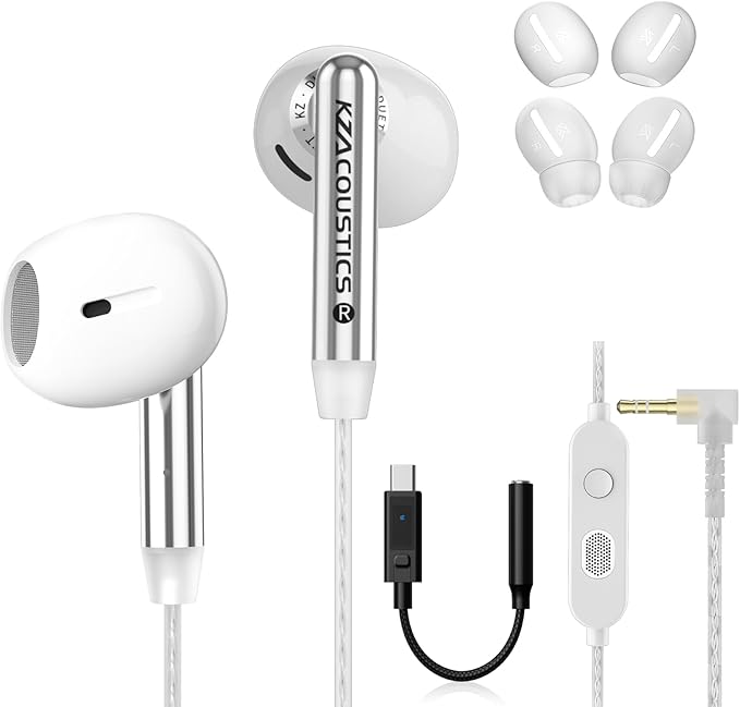KZ Duet USB C Headphones, Wired Earbuds for Samsung S25 S24 S23 FE S22 S21 S20 A53 A54 Type C Noise Isolating Fit IEM Built-in DSP Sound Card with EQ for iPhone 17 16 Pro Pixel 9 Pro (White, DSP Mic)