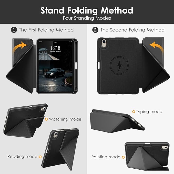 DTTO Case for iPad mini 7 (A17 Pro) 2024 / iPad mini 6 2021 8.3 inch with Pencil Holder, Multi-Angle Magnetic Standing Cover for iPad mini 7th/6th Generation [Auto Wake/Sleep], Black
