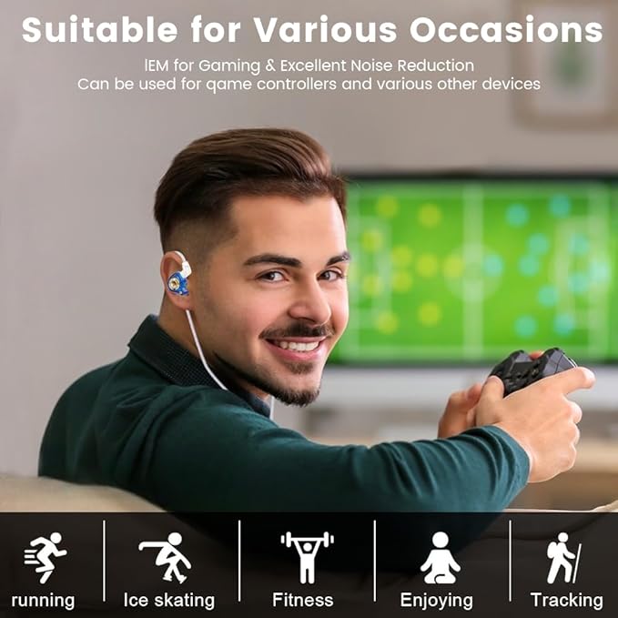 Qkz Ak6 Lucky in Ear Monitor, HiFi Wired Earbuds, Tunable Sound Wired Headphones Gaming Earbuds with 3-Level Adjusting Switch, Detachable Cable for Music Gaming Video Calling (Blue)