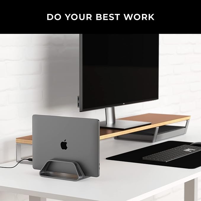 HumanCentric Vertical Laptop Stand Compatible with MacBook Pro and MacBook Air, Holder for Personal Computer Desk Stand, Aluminium, Exchangeable Inserts to Fit Different Device Models, Space Grey