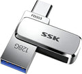 SSK 128GB Flash Drive USB C Thumb Drive up to 240 MB/s, Dual USB FlashDrive USB-C and A 3.2, Zinc Pendrive Memory Stick for iPhone 15/16Pro/Win/Android OTG with Water, Dust, and Drop Resistance