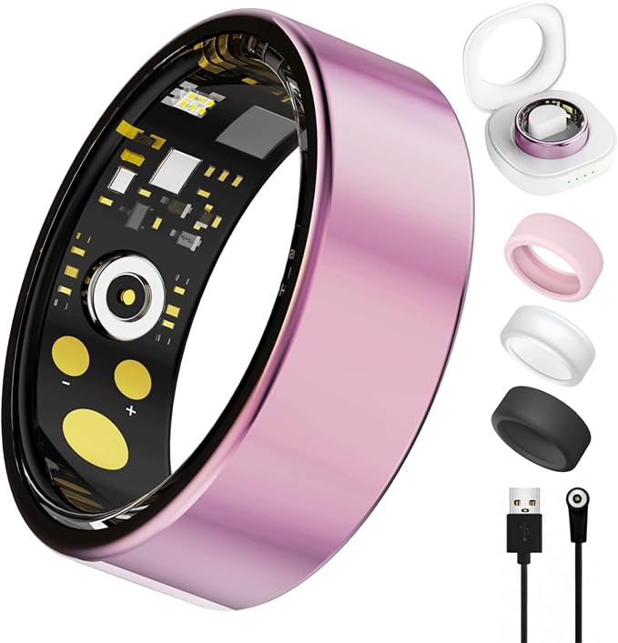 Smart Ring For Women Men, Health Tracker with Heart Rate/Blood Oxygen/Blood Pressure/Sleep Monitoring/Step Counting, IP68 Waterproof Fitness ring, No App Fees for iPhone & Android (Lavender Pink, 6#)