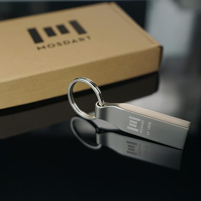 MOSDART 128GB Waterproof USB3.0 Flash Drive, Speed Up to 90MB/S, exFAT Metal Memory Stick with Keychain, for System Back, Data Storage, Silver