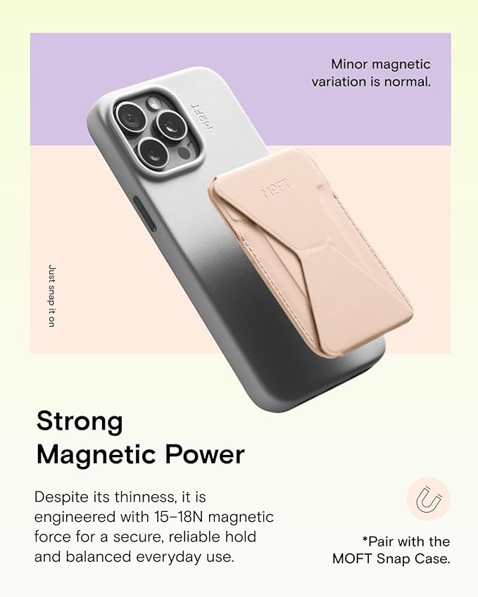 MOFT Magnetic Wallet Stand Compatible with iPhone 17/16/15/14/13/12 Series, Angle Adjustment & Magsafe Compatible MOVAS Phone Stand,Peach Pink