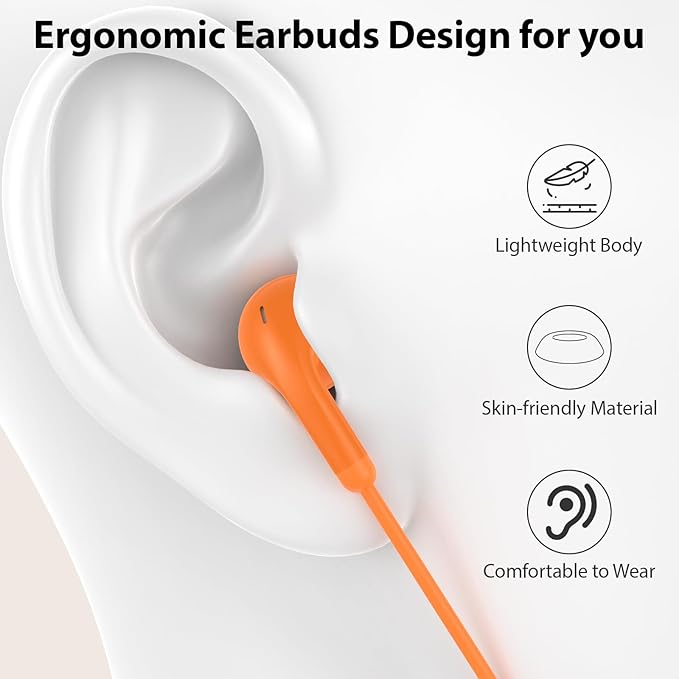USB C Earbuds Wired USB Type-C Headphones for Apple iPhone 17 16 15 Pro/iPad 10th Generation for Galaxy S26 Pixel 10 Earphones with Microphone Volume Control Noise Isolating HiFi Stereo Headset Orange