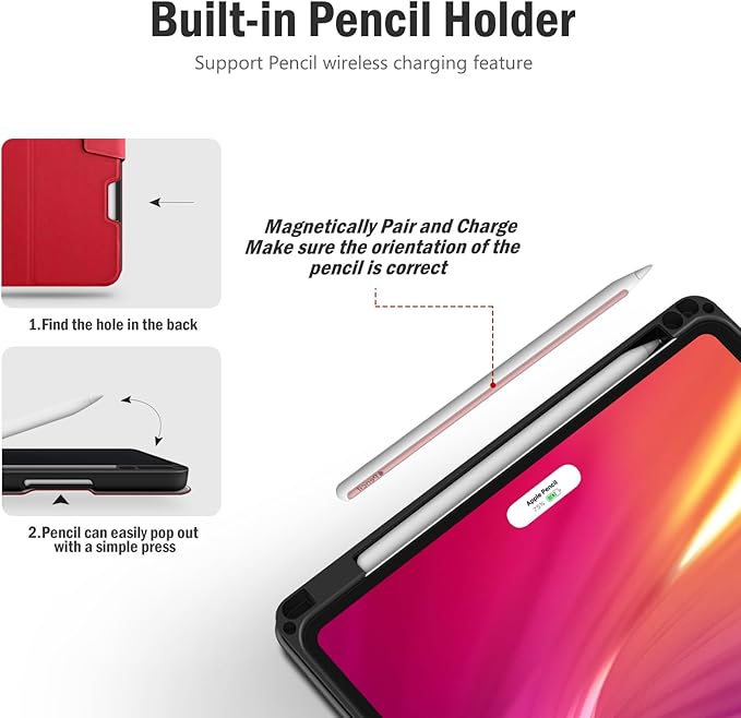 Antbox for iPad Pro 11 Inch Case M5 2025/M4 2024, Built-in Pencil Holder, Fully Supports Pencil Pro/USB-C, Auto Sleep/Wake Function Vegan Leather (Red)