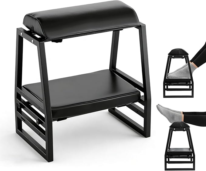Adjustable Double Step Footrest Under Desk,9-Angle Double Step Foot Stool for Office & Home, Ergonomic Foot Support with Non-Slip Pads - Black