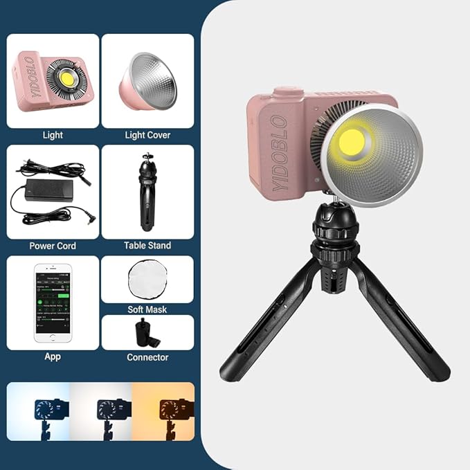 ZC-100BI 100W COB Video Light with Bowens Mount,10000Lux/m 2700K-7500K Bi-Color Camera Light with 10 Scenario Simulations Control Continuous Lighting for Photography (ZC-100 WPINK Mini KIT)