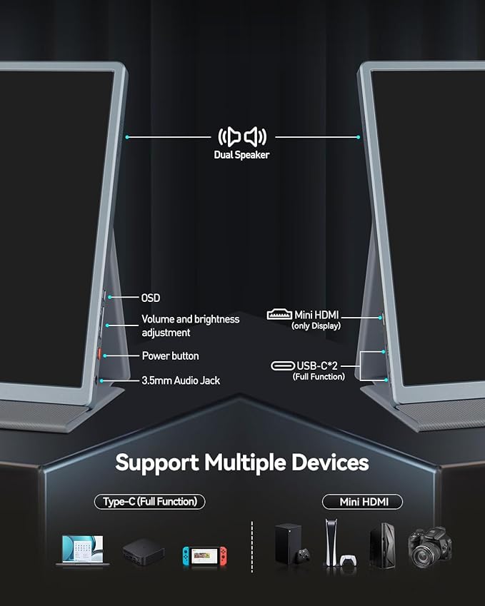 Intehill 4K Portable Monitor for Laptop, 3840x2400 Portable IGZO Display 16:10, 100% sRGB USB-C HDMI External Display with Speakers, Travel Monitor Second Screen with Magnetic Protective Cover, U13NA