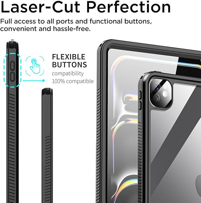 AICase for iPad Pro 13 Inch Waterproof Case M4 2024 7th Generation, [Built-in Screen Protector&Stand] Full-Body Rugged Shockproof Drop Proof Protective Cover for iPad Pro 13 Inch M4 2024 7th Gen
