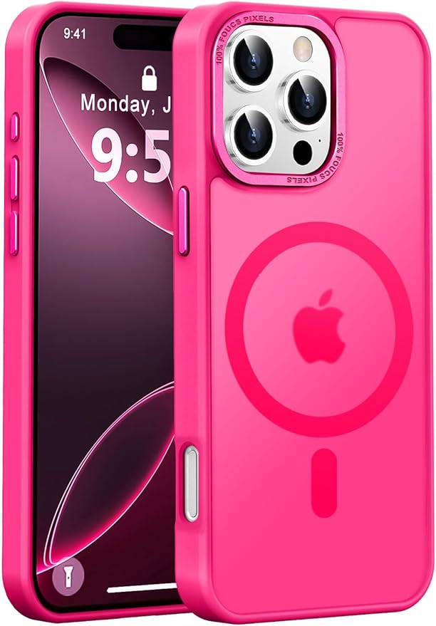 Newfuture Designed for iPhone 16 Pro Max Case with Magnetic [13 FT Military Drop Protection] [Compatible with Magsafe] Slim Translucent Matte Shockproof with Anti-Fingerprint Phone Case, Hot Pink