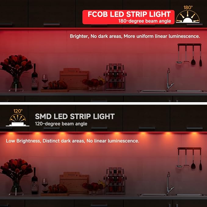 BTF-LIGHTING FCOB COB FOB LED Strip Lights 5V USB Powered 6.56FT 640LEDs Red Color 8mm Width Dimmable CRI 90+ with 3M Tape Flexible High Density for 3D Printer TV Backlight PC DIY Decor