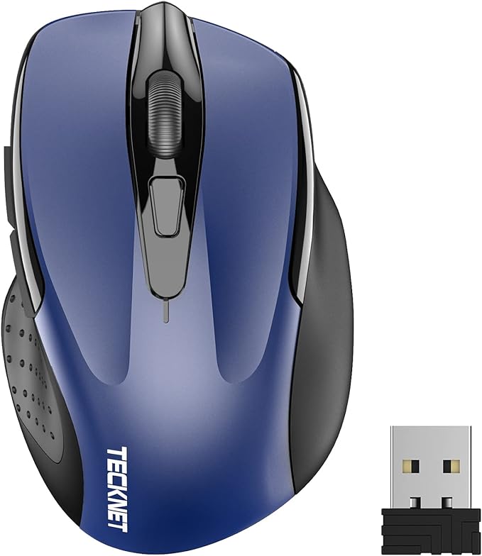TECKNET Wireless Mouse, 2.4G Ergonomic Optical Mouse, Computer Mouse for Laptop, PC, Computer, Chromebook, Notebook, 6 Buttons, 24 Months Battery Life, 2600 DPI, 5 Adjustment Levels - Blue