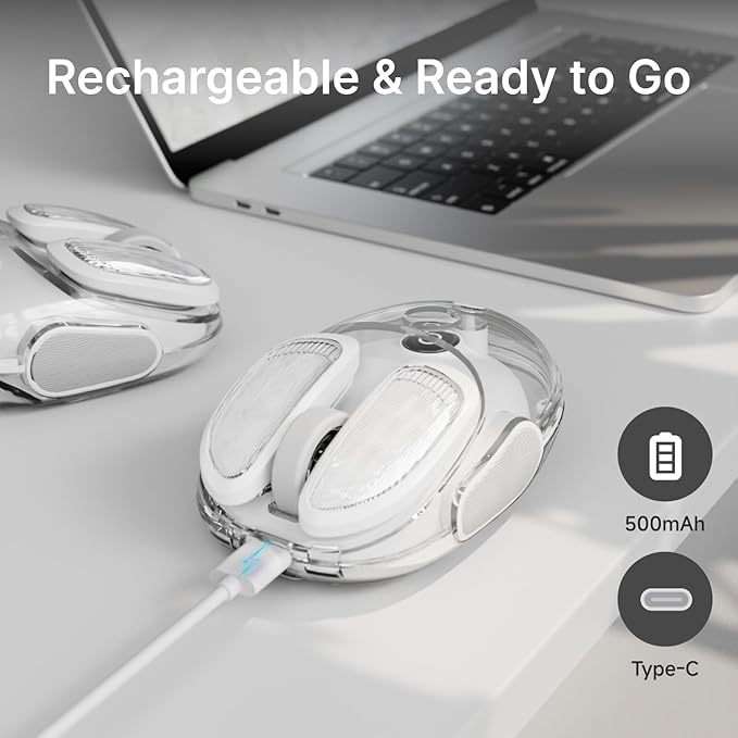 SEUNKWANG EWEADN Q9 Wireless Clear Mouse Dual Mode Bluetooth & 2.4G USB Computer Mouse with RGB Lighting, Silent Clicks, Multi-Device Compatibility for Laptop, PC, MacBook, iPad Cute Mouse-White