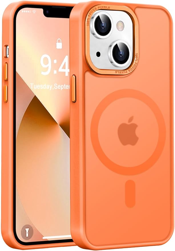 Newfuture Designed for iPhone 13 Case & iPhone 14 Case with Magnetic [13 FT Military Drop Protection] [Compatible with Magsafe] Slim Translucent Shockproof with Anti-Fingerprint Phone Case, Orange