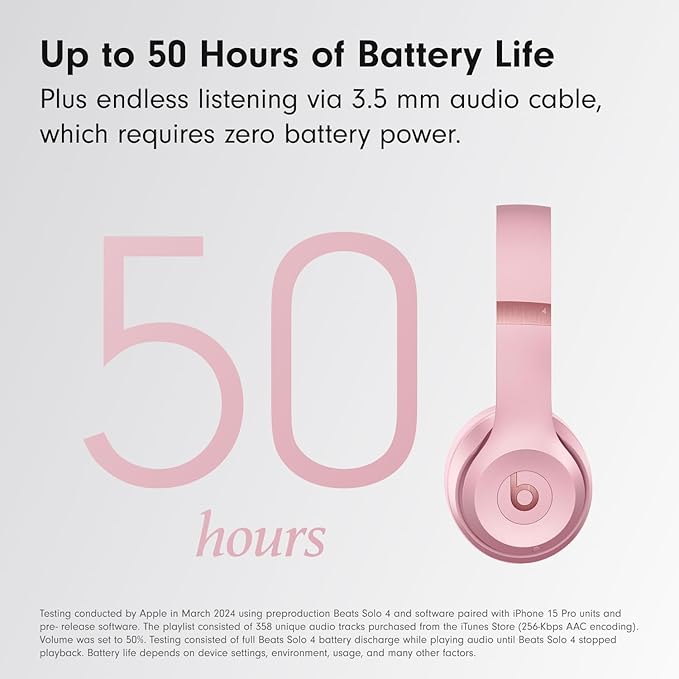 Beats Solo 4 - Wireless On-Ear Bluetooth Headphones, Up to 50-Hour Battery Life, Ultra-Lightweight Comfort, Powerful and Balanced Sound, Apple & Android Compatible - Amazon Exclusive Metallic Pink