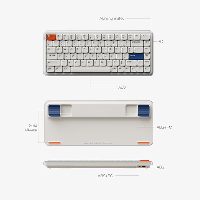 MelGeek O2 Wireless Mechanical Quiet Keyboard for Work, 75% Compact Office Keyboard, Low Profile, with Hot-Swappable and Pre-lubed Linear Switches,Bluetooth/2.4 GHz/USB-C for Mac Windows Linux