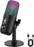 USB Microphone, Computer Condenser Mic with Noise Cancellation, Echo Mode, RGB Lighting, Mute Button, Plug & Play Gaming Mic for PC, Mac, PS5, Streaming, Recording, Podcasting & Online Meetings