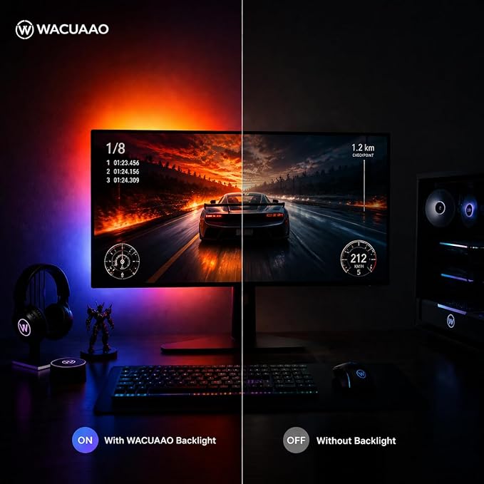 Monitor Backlight for 24-34 inch PC, 27 Inch Monitor Light with PC Sync, RGB LED Strip Lights for Gaming, Zero Delay Effect with Software Control, Works with Windows/Mac (27 inch)