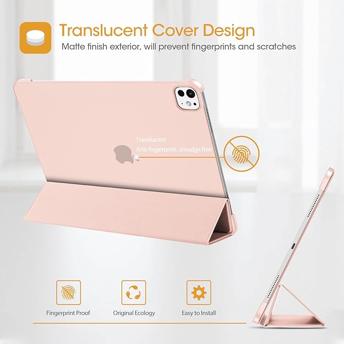 ProCase for iPad Pro 13 Inch Case M5 2025/ M4 2024, Smart Cover iPad Pro M5 M4 Case 13 Inch, Slim Stand Translucent Hard Shell Back, Supports Touch ID, Auto Wake/Sleep -Lightpink