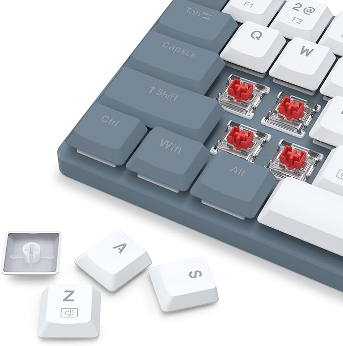 Redragon BS8773 Wireless Keyboard and Mouse Combo, 78 Keys 2.4Ghz Wireless Low-Profile Mechanical Red Switch Keyboard w/Slim Compact Design & Single Blue Backlit, Comfort Grip 2400 DPI Max Mouse