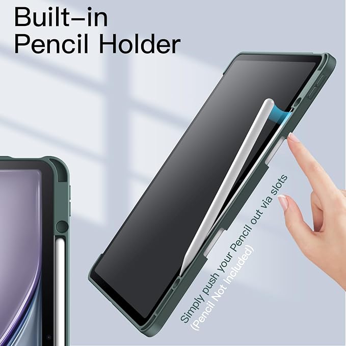 JETech Case for iPad Air 13-Inch M4/M3/M2 (2026/2025/2024) with Pencil Holder, Clear Transparent Back Shell Slim Stand Shockproof Tablet Cover, Auto Wake/Sleep (Midnight Green)