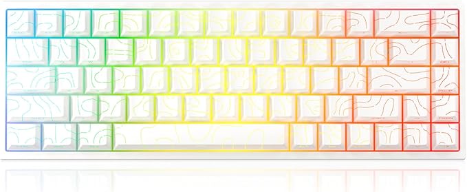 Creamy Mechanical Gaming Keyboard 60% Percent, Wireless 2.4G/Bluetooth 5.0/Wired USB-C, 68-Key NKRO Hot Swappable, Topographic PBT Keycaps, RGB LED Backlit, Programmable for Win/Mac, White