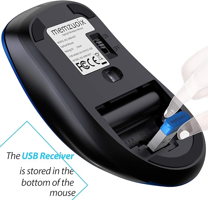 memzuoix 2.4G Portable Wireless Mouse, 1400 DPI Mobile Optical Cordless Mice with USB Receiver for Computer, Laptop, PC, Desktop, MacBook, 5 Buttons, Blue