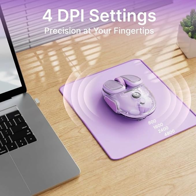 SEUNKWANG EWEADN Q9 Wireless Clear Mouse Dual Mode Bluetooth & 2.4G USB Computer Mouse with RGB Lighting, Silent Clicks, Multi-Device Compatibility for Laptop, PC, MacBook, iPad Cute Mouse-Purple