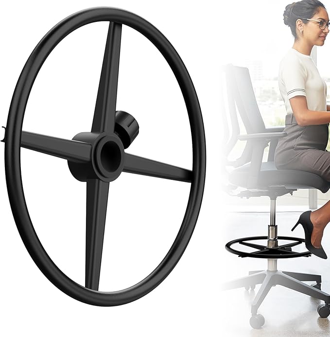 Black 18" Chrome Foot Rest Ring for Drafting Stool or Office Chair,Piston Foot Ring,Foot Rest for Office Chair(Black, 18'')