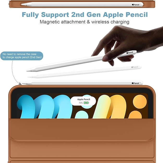 iMieet iPad mini 7 Case 2024 (A17 Pro), iPad mini 6 Case (8.3-Inch,2021 Model), iPad mini 7th/6th Generation Case with Pencil Holder, Trifold Stand Smart Case with Soft TPU Back,Brown