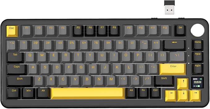 ATTACK SHARK X85 Pro Wireless Gaming Keyboard,Hot Swappable,Tri-Mode(BT 5.1/2.4Ghz/Type-C),Gasket, TFT Display & Knob,75% Layout,PBT Keycaps,QMK Custom for PC/MAC-Black/Linear Blueberry Switch