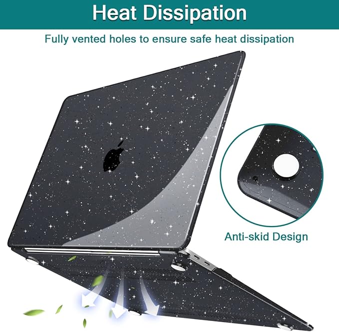 Teryeefi for MacBook Pro 13 Inch Case 2022 2021 2020 2019 2018 2017 2016 Release A2338 M1 M2 A2289 A2251 A2159 A1989 A1706, Sparkly Hard Shell Cover +Keyboard Cover + Screen Protector, Glitter Black