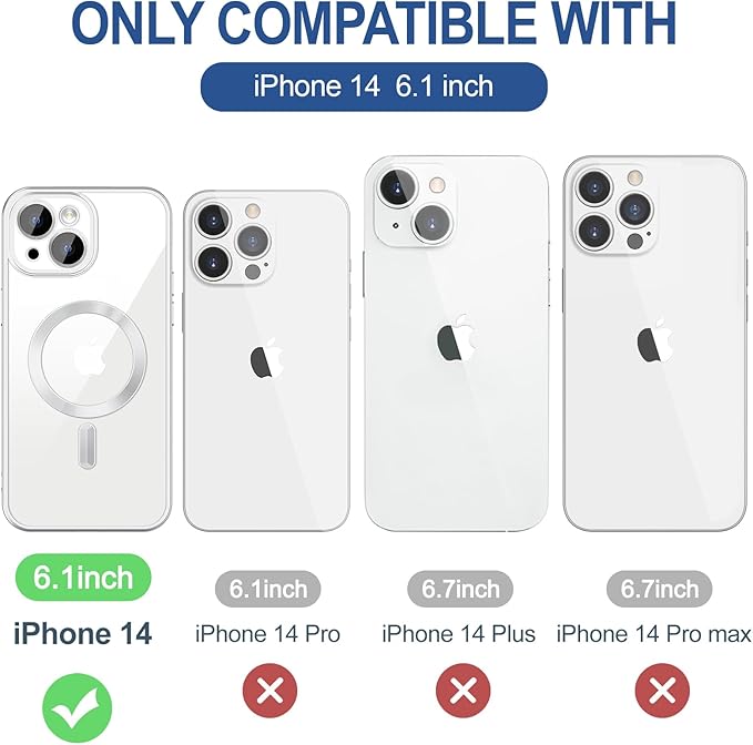 Hython Magnetic Clear for iPhone 14 Case with Camera Lens Protector [Compatible with MagSafe] Luxury Plating Edge Slim Soft TPU Cover Protective Phone Case for iPhone 14 6.1", Matte Silver
