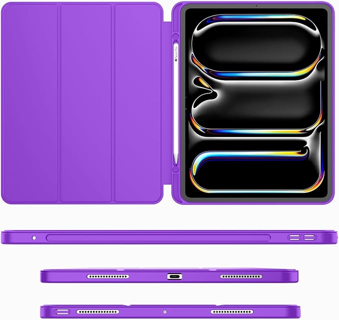 iMieet Case for iPad Pro 11 Inch (M5) 2025 /(M4) 2024 5th Gen, Trifold Stand Smart Cover with Pencil Holder and Soft TPU Back, Auto Wake/Sleep (Grape Purple)