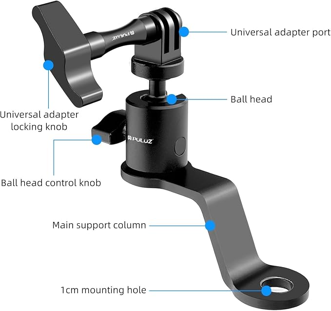 PULUZ Aluminum Motorcycle Rearview Mirror Mount Bracket Holder Compatible with Gopro Hero 13/12/11/10/9/8, DJI Osmo and Insta360 Action Cameras