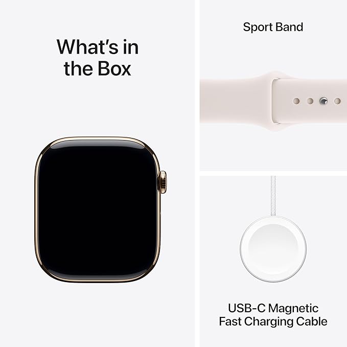 Apple Watch Series 11 [GPS + Cellular 46mm] Smartwatch with Gold Titanium Case with Light Blush Sport Band - M/L. Sleep Score, Fitness Tracker, Health Monitoring with AppleCare+ (2 Years)