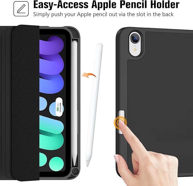 ProCase for iPad mini 7 A17 Pro 2024/iPad Mini 6 2021 8.3 Inch iPad mini 7th/6th Gen Case with Pencil Holder, Trifold Stand Smart Folio with Soft TPU Back Cover for iPad mini 8.3" 7th/6th Gen -Black