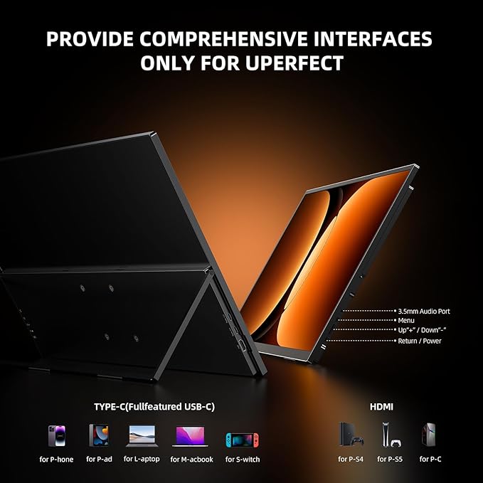 UPERFECT Portable Monitor 4K 23.8" QLED| 400 Nits 24" Large Monitor | 3840 * 2160 UHD 100% DCI-P3 | 1MS FreeSync | USB-C & HDMI | VESA & Stand | Second Screen for Computer, Mini PC, Game Consoles